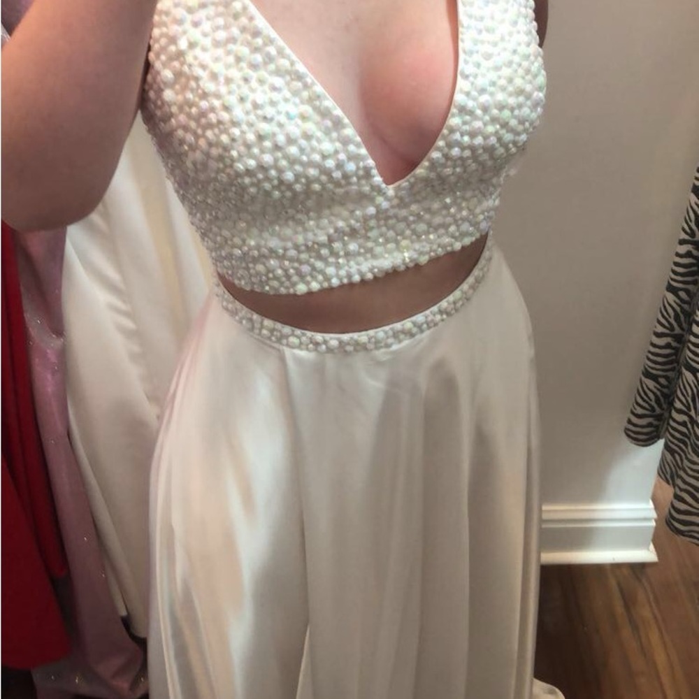 Elegant White Pearl-Embellished Dress